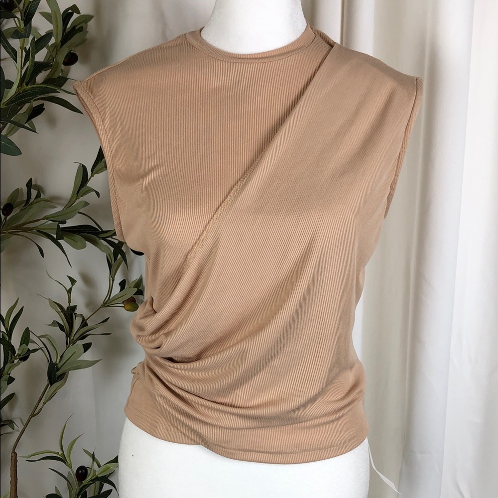 NWT Cider Draped Faux Wrap Ribbed Tank Sleeveless Top Sz M (T5)